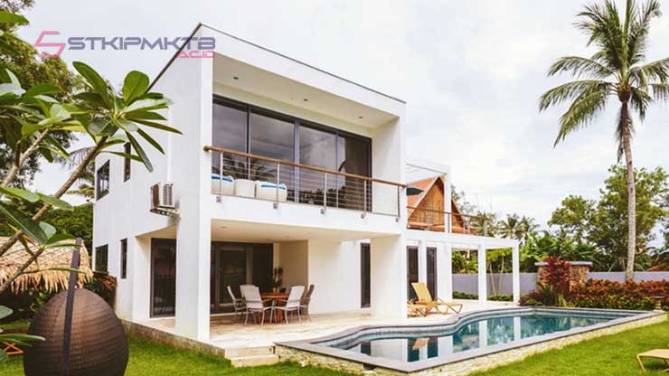 desain rumah 2 lantai minimalis modern elegan Elegan Putih Total dengan Aksen Logam